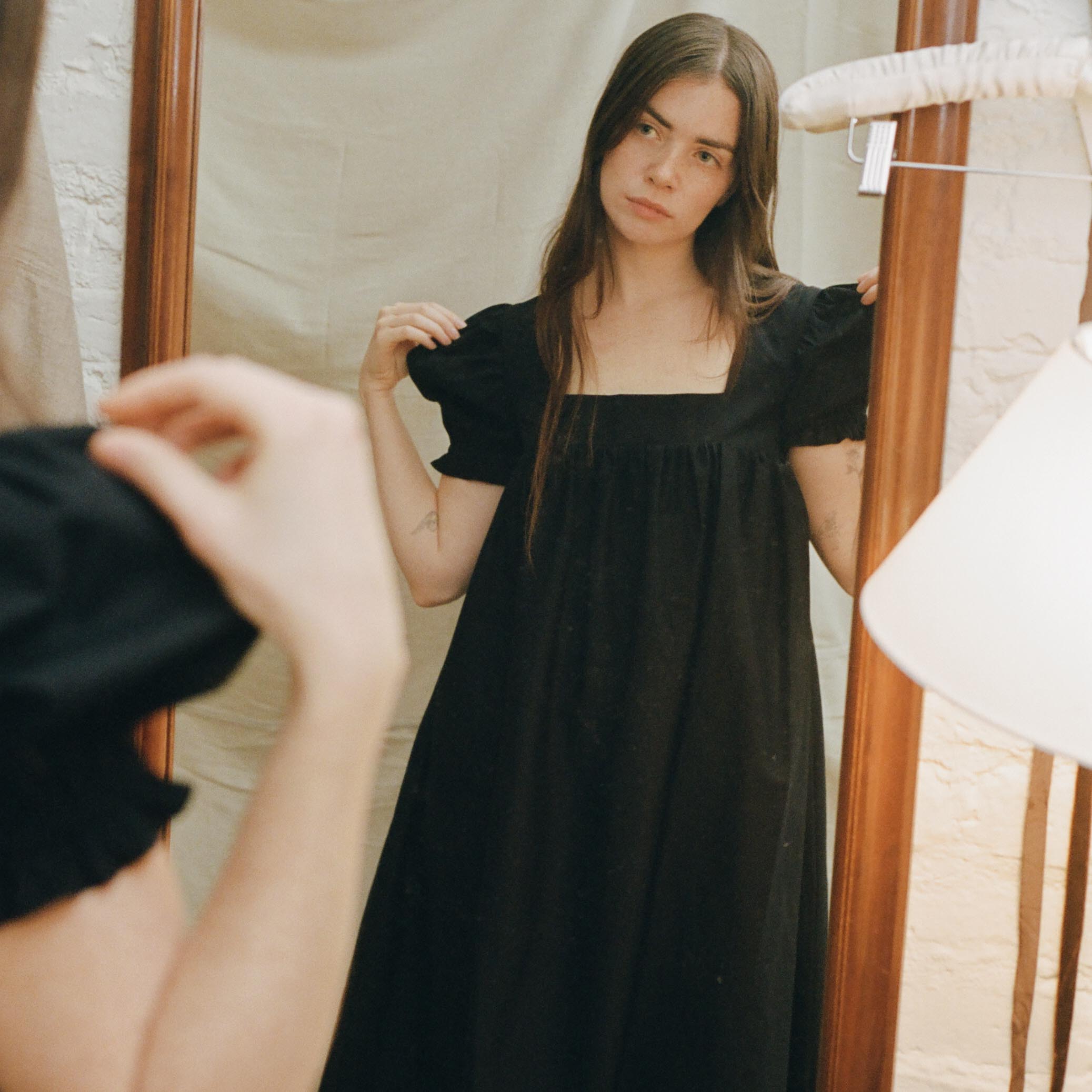 Black Cotton Tie-back Dress