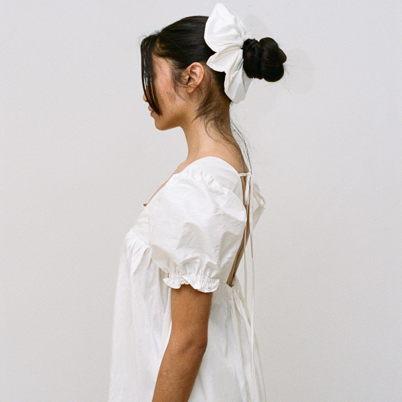 Ivory Silk Taffeta Tie-Back Dress
