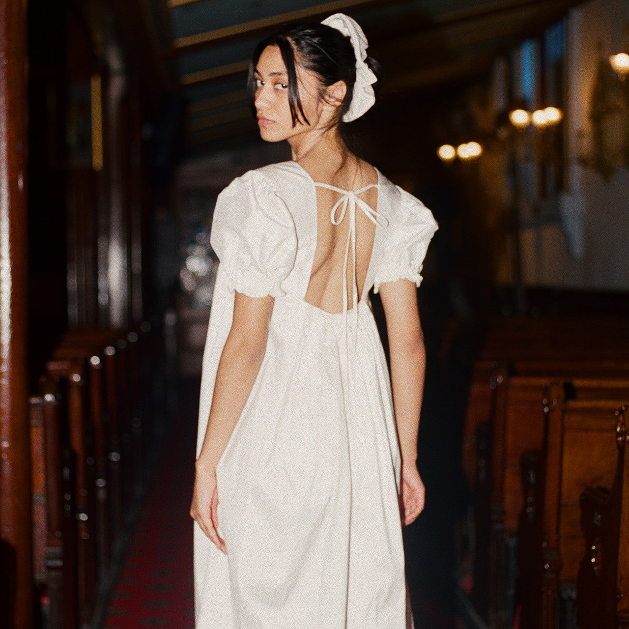 Ivory Silk Taffeta Tie-Back Dress