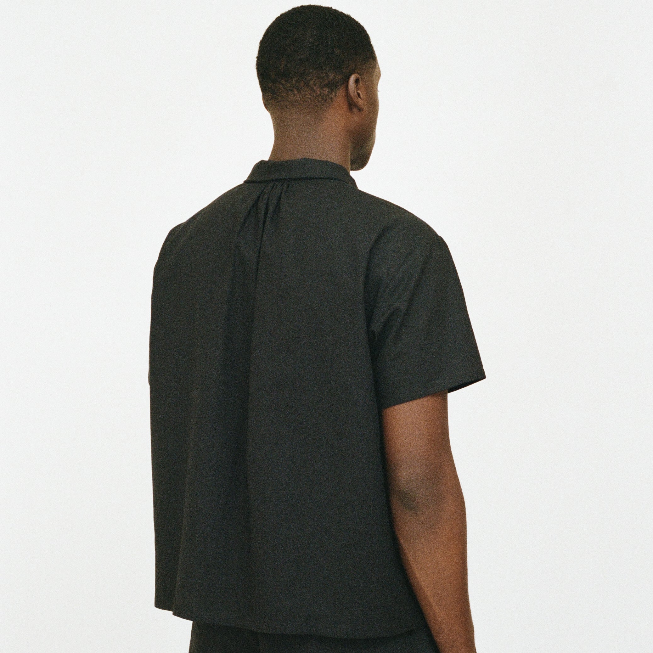Short Sleeve Shirred Shirt, Black