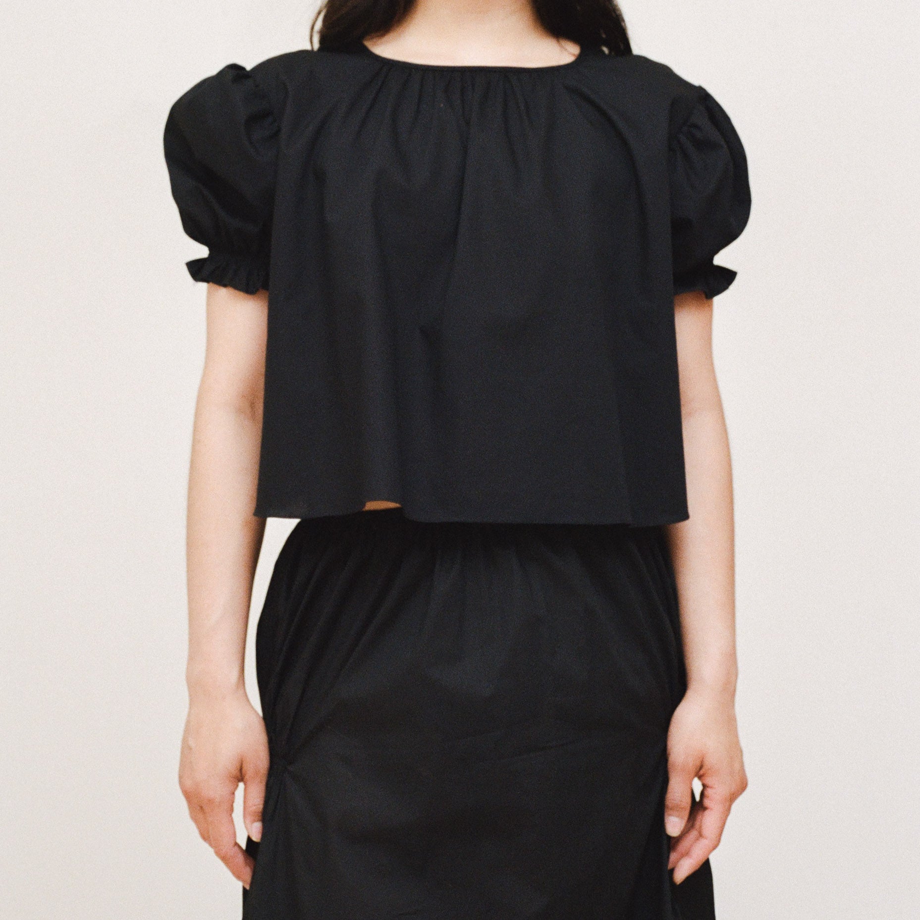 Black Cotton Smocked Blouse