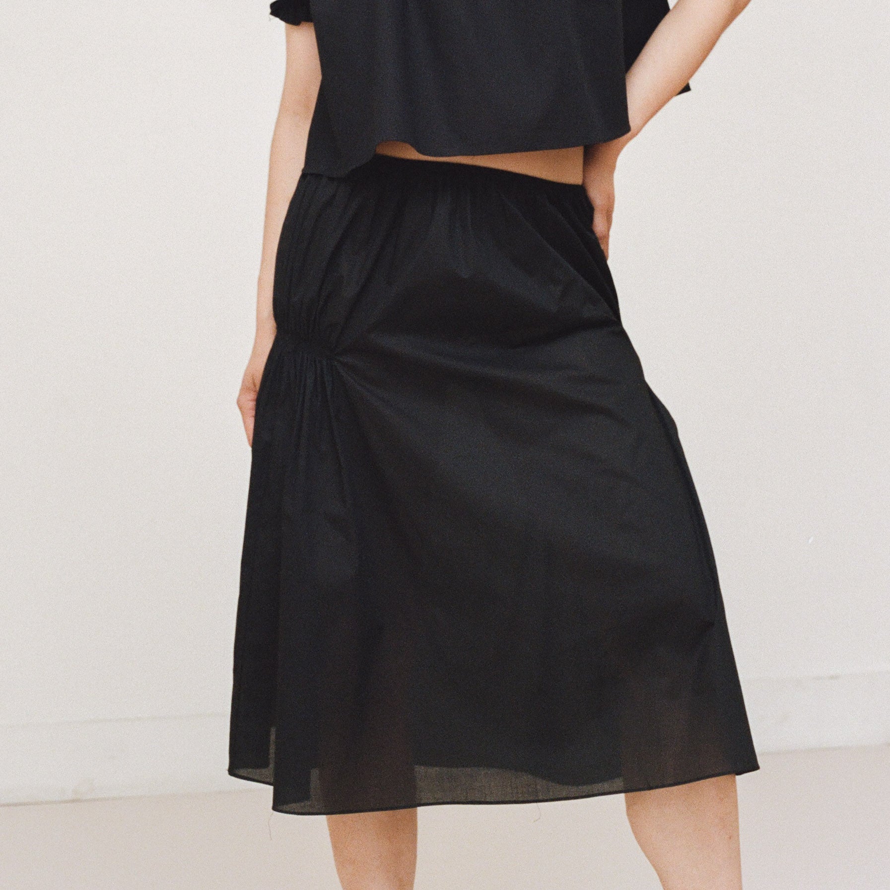 Black Cotton Smocked Skirt