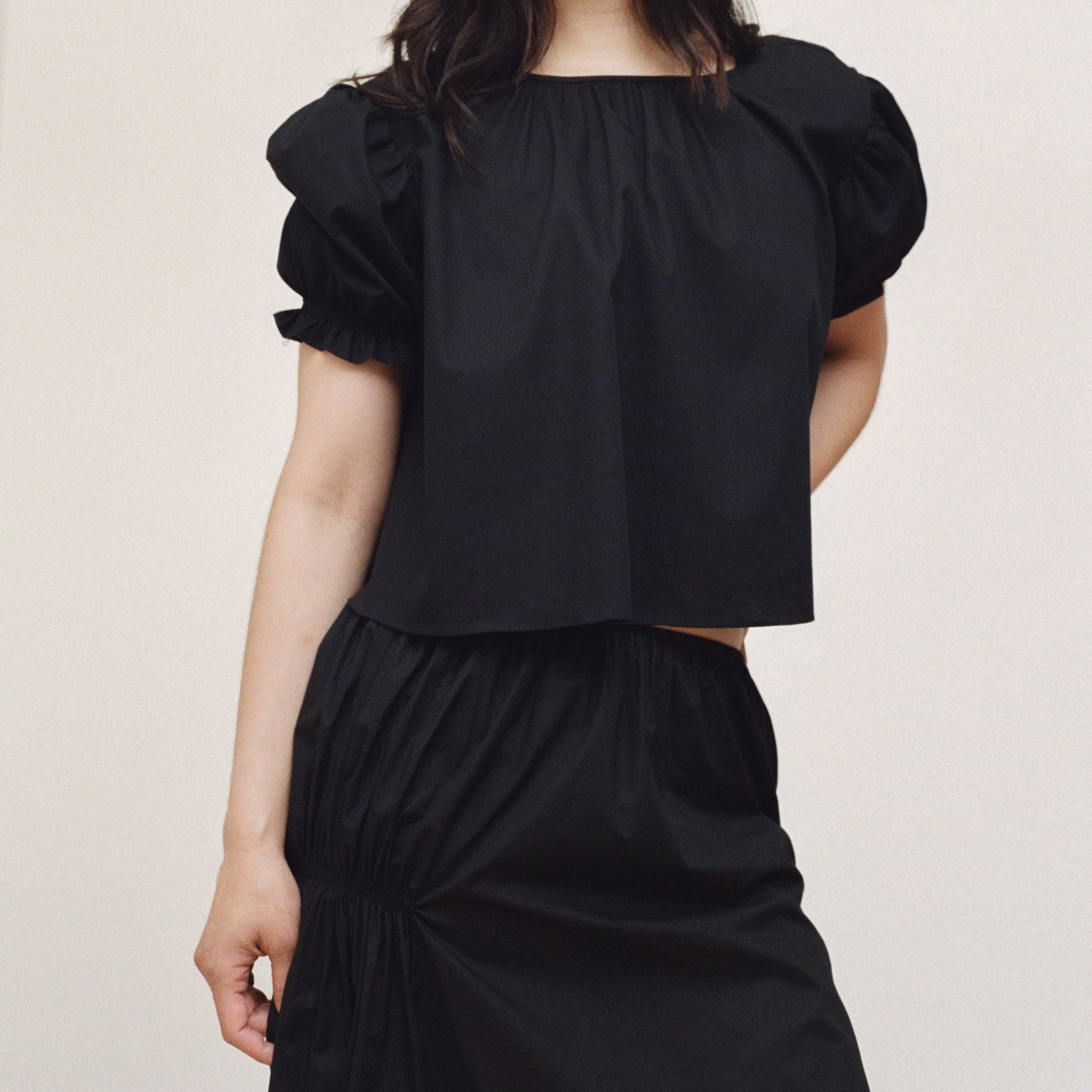 Black Cotton Smocked Skirt