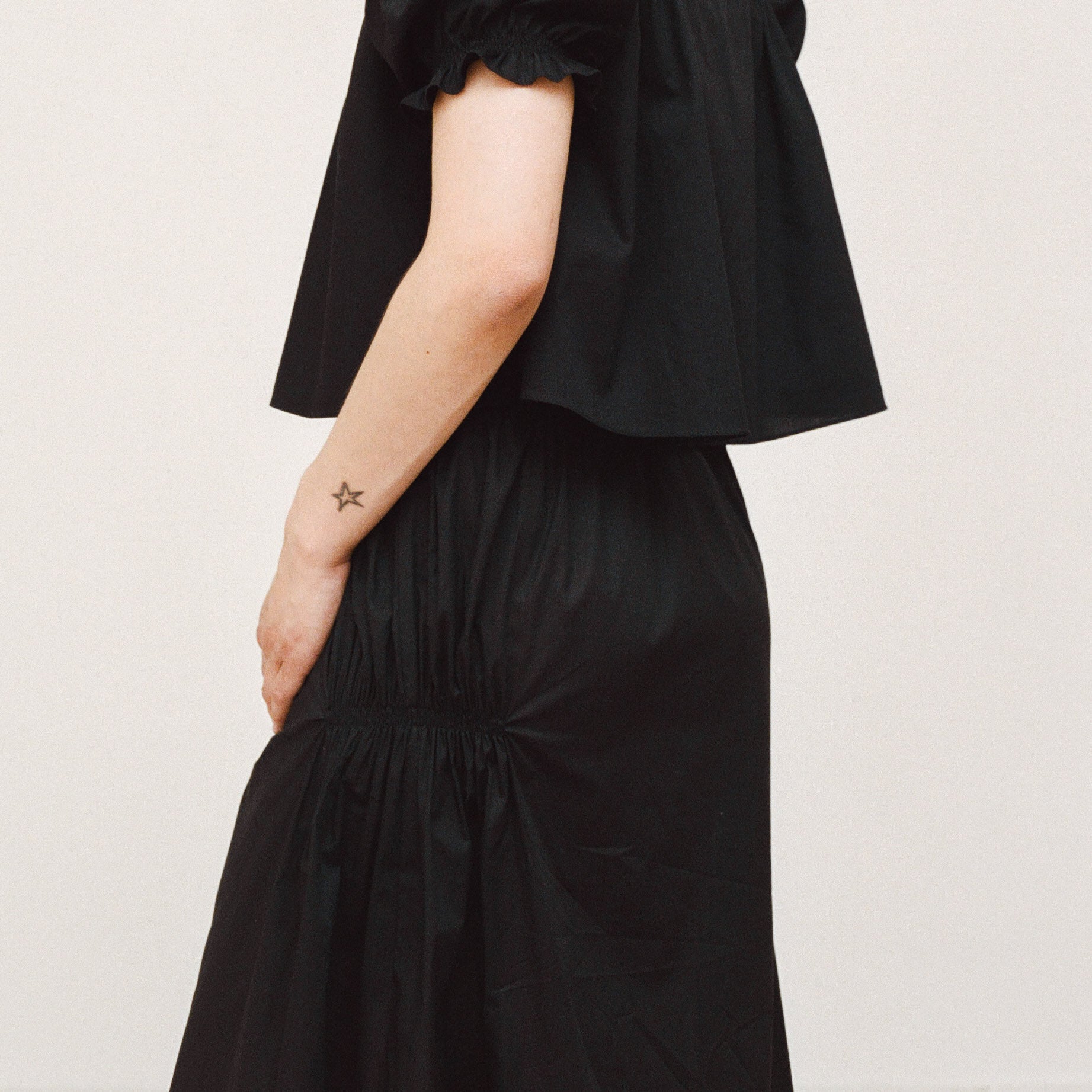 Black Cotton Smocked Skirt