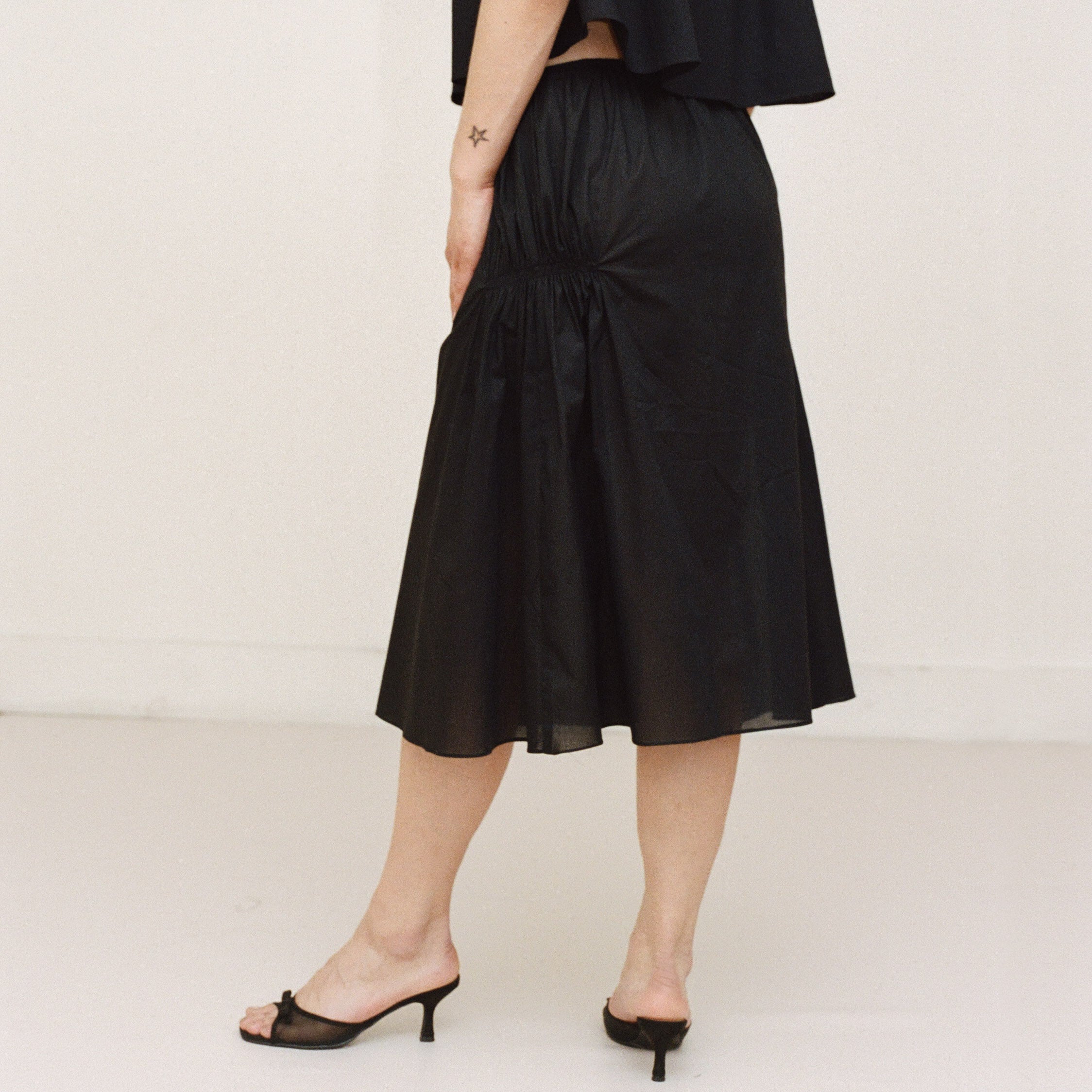 Black Cotton Smocked Skirt