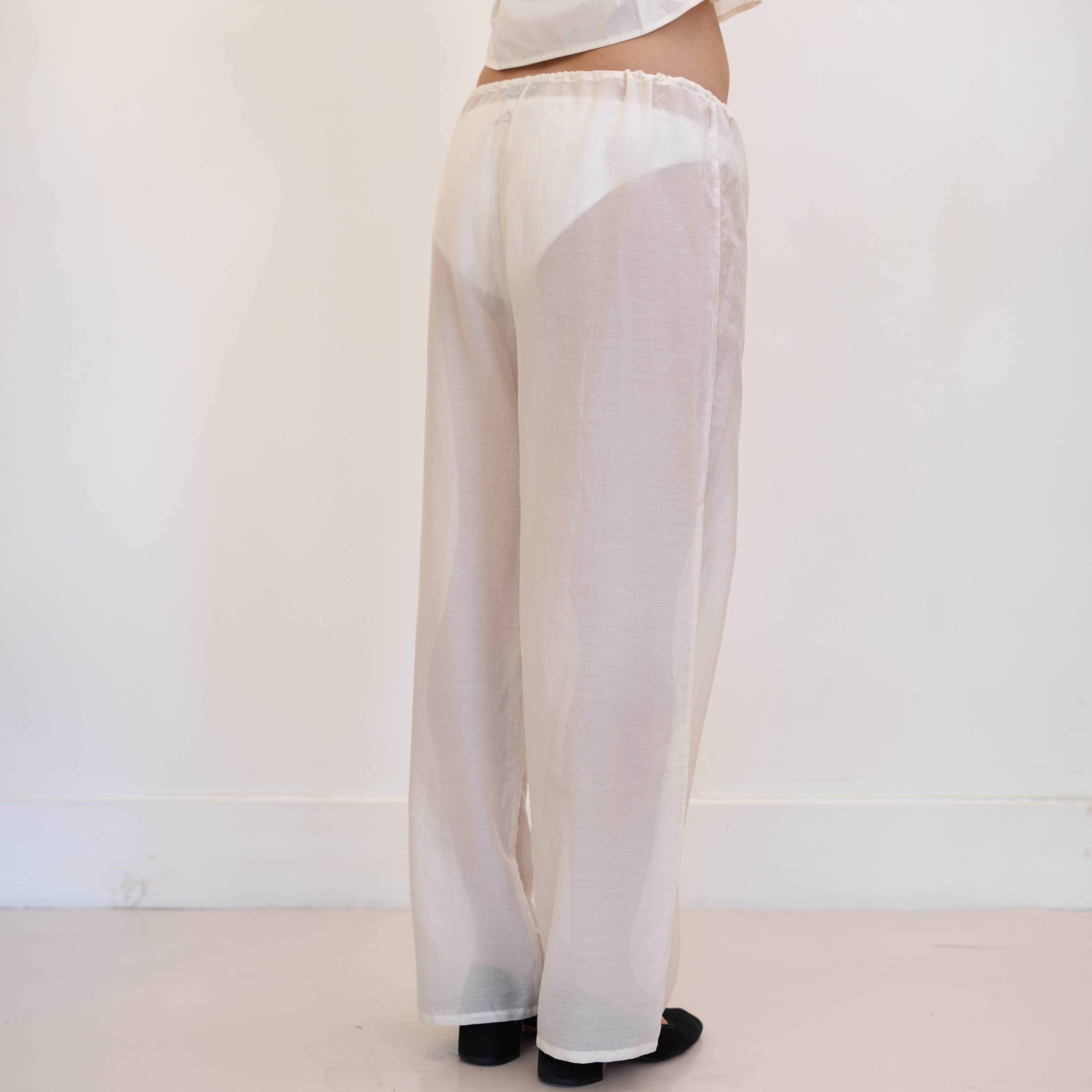 Sheer Drawstring Pants, Natural