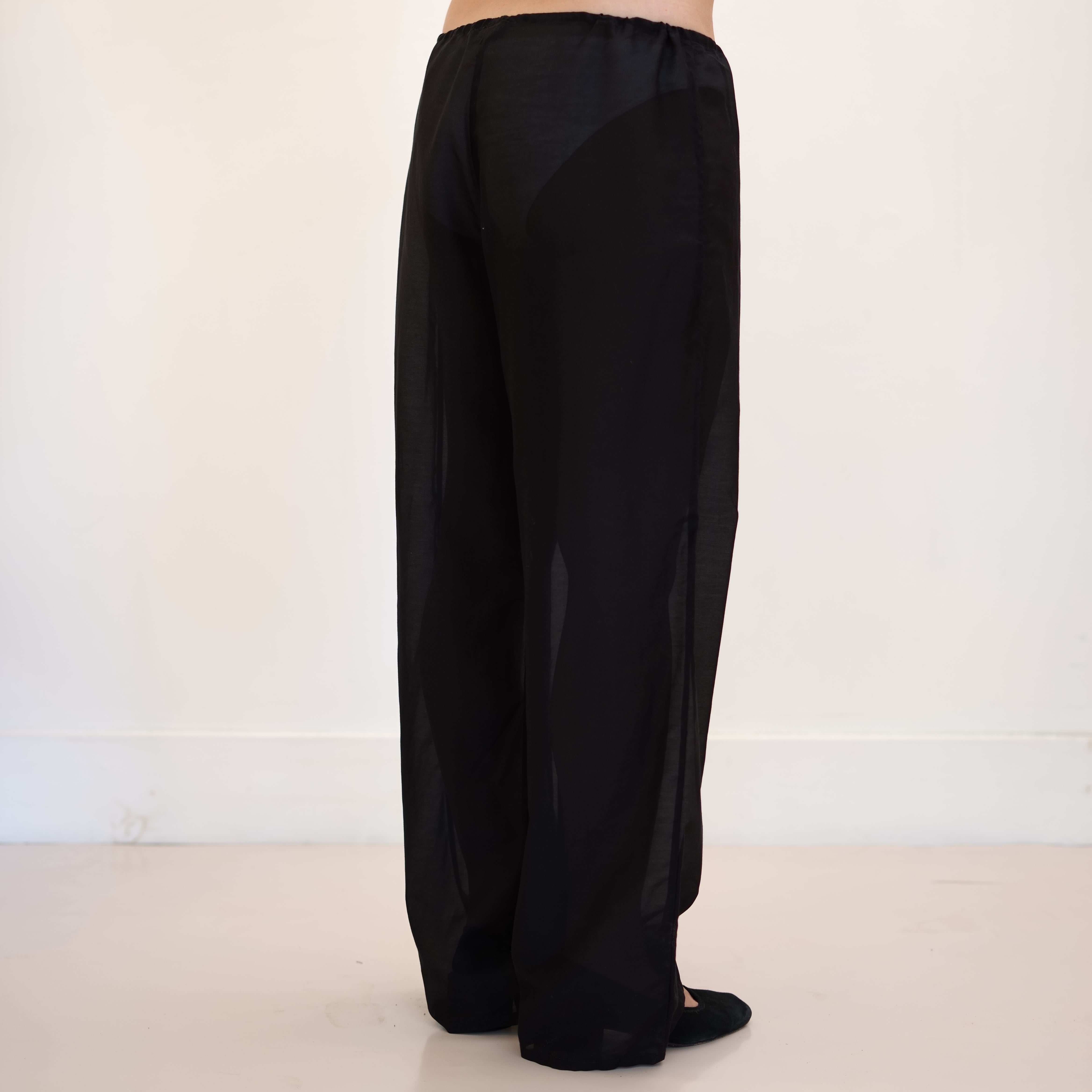 Sheer Drawstring Pants, Black