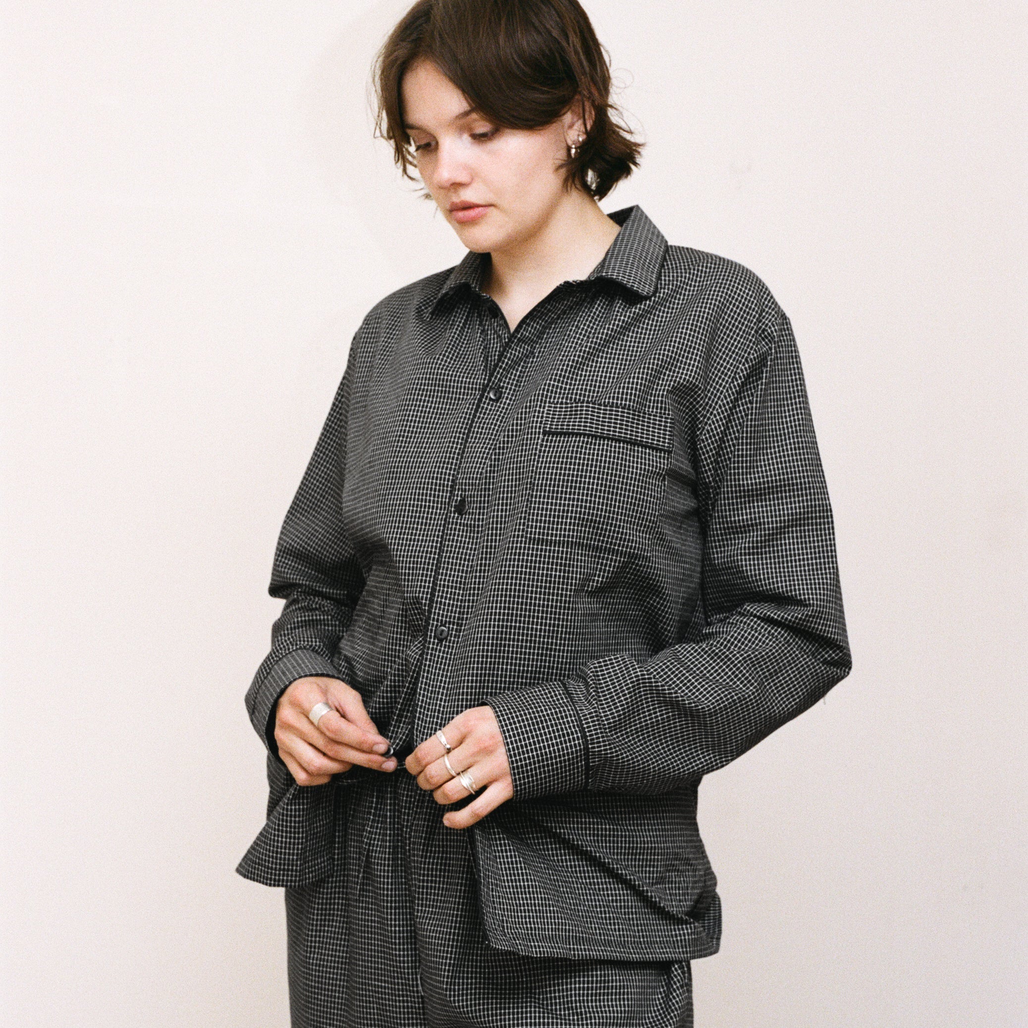 Black & White Grid Pan Collar PJs