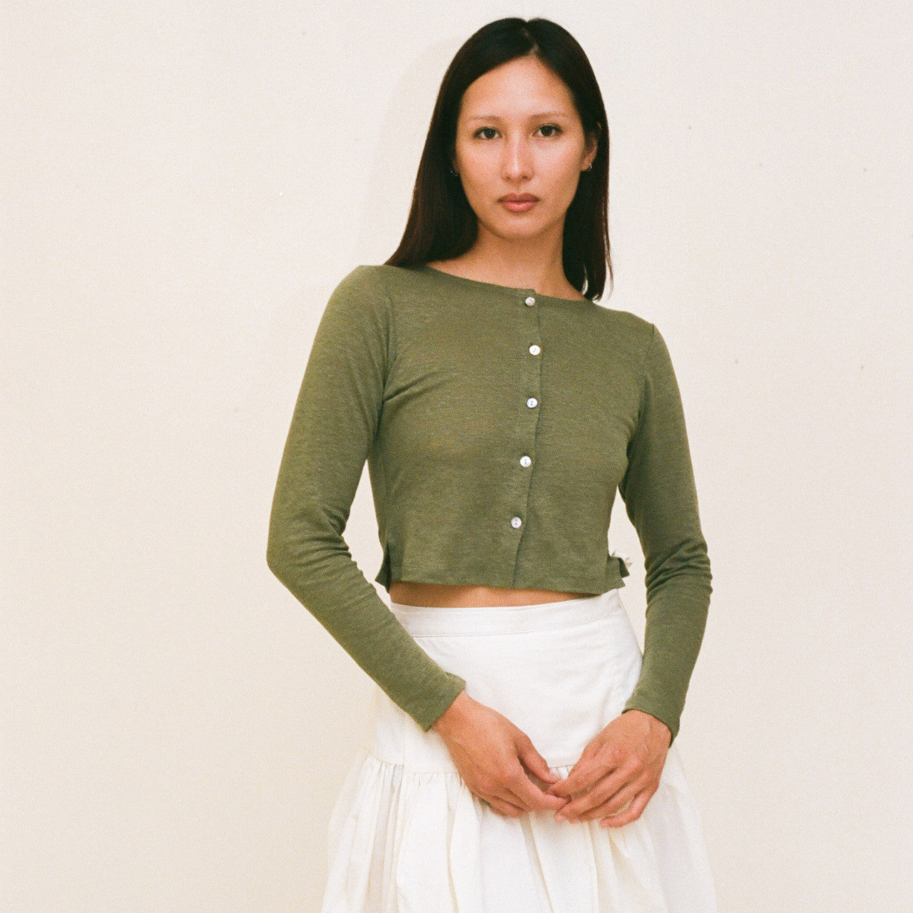 Linen Cardigan, Moss