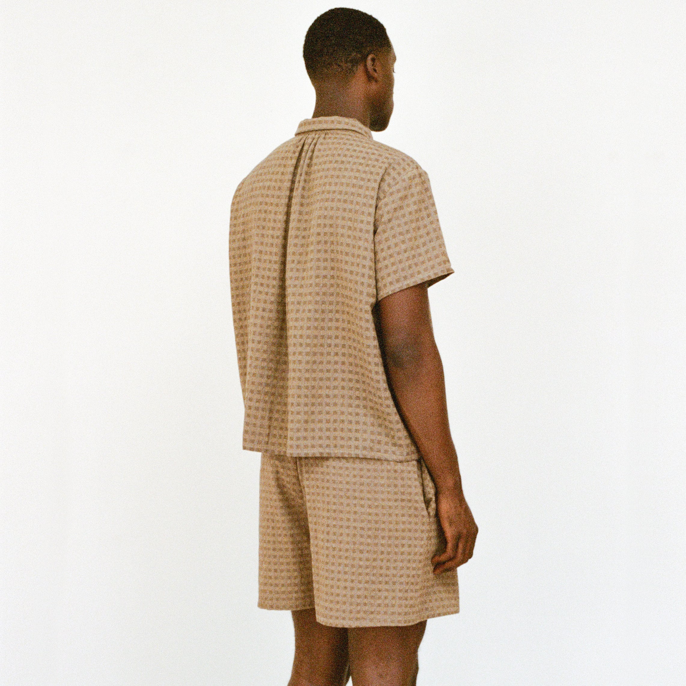 Short Sleeve Shirred Shirt, Mud