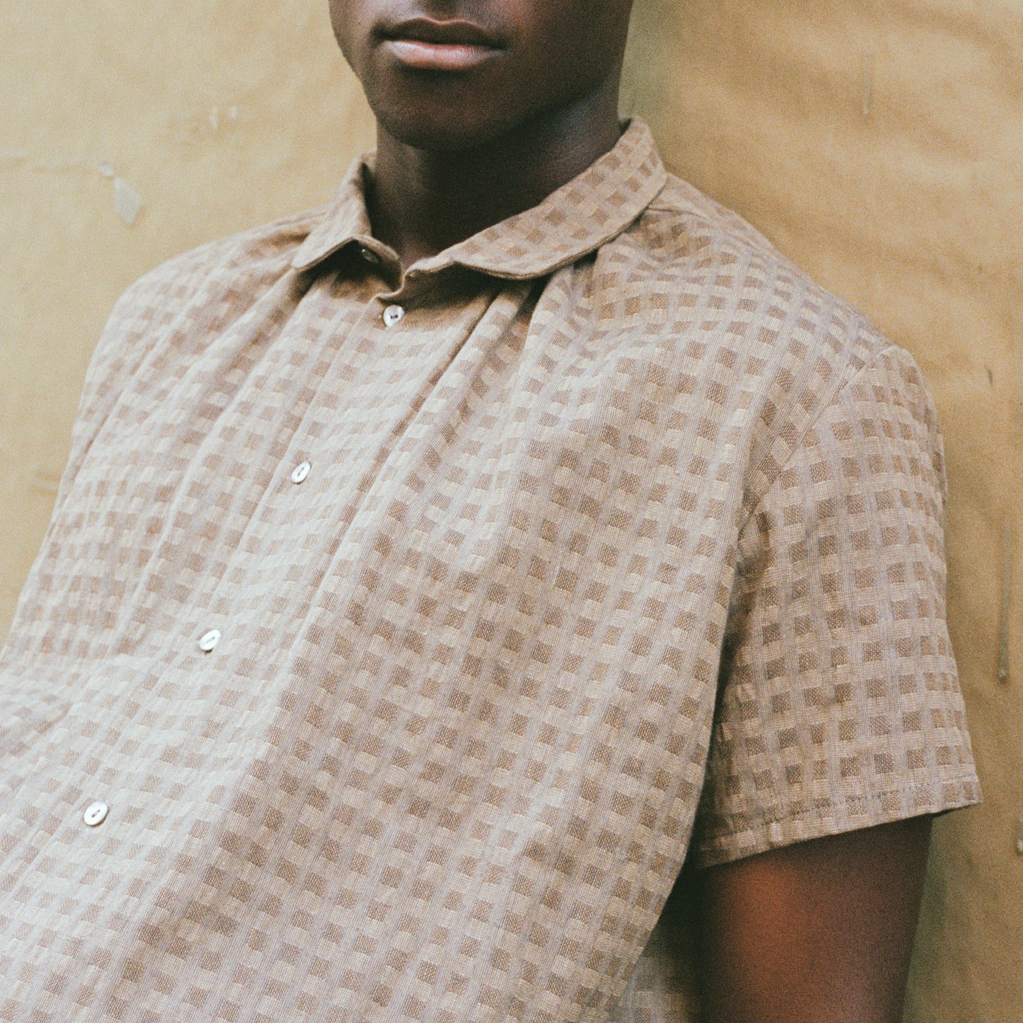Short Sleeve Shirred Shirt, Mud