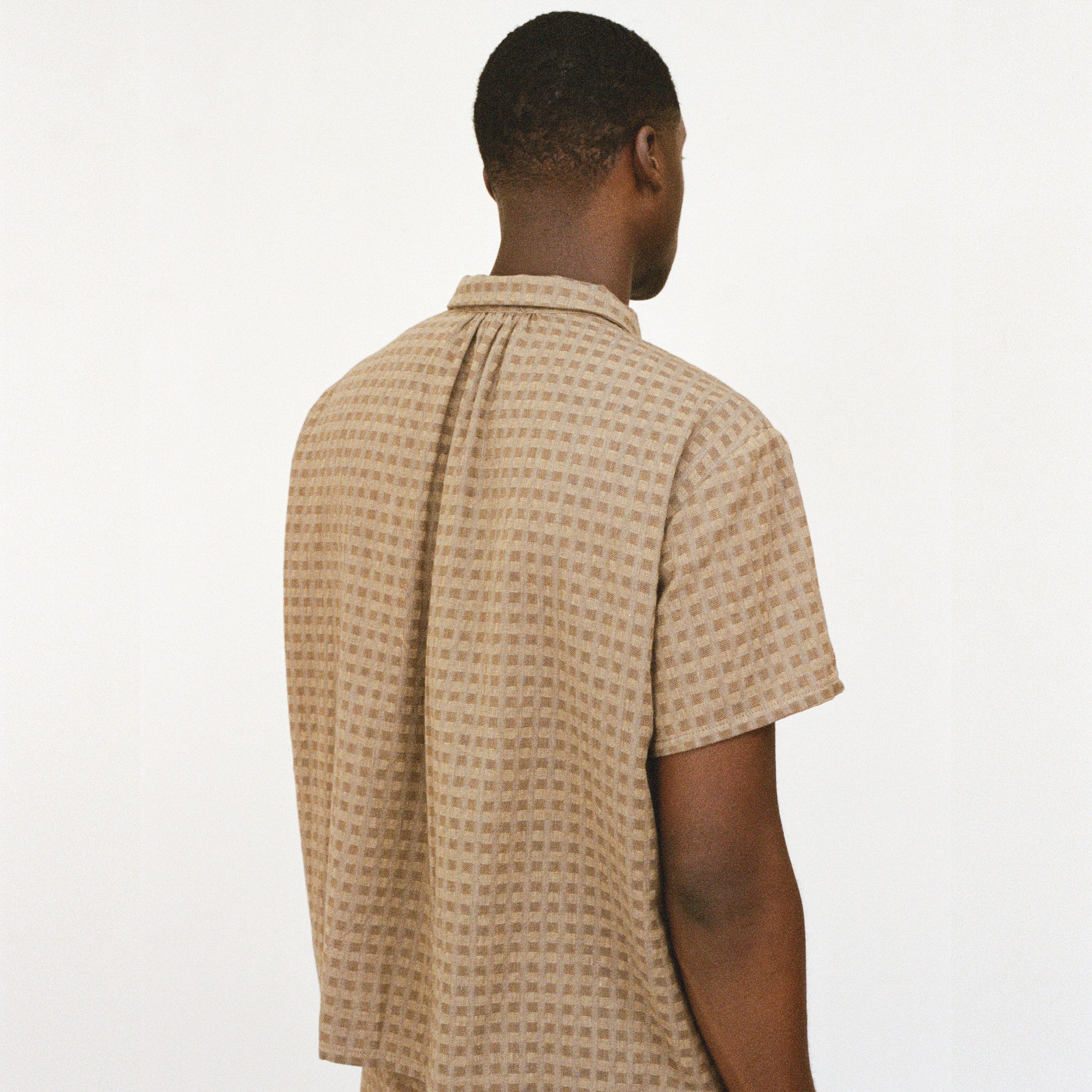 Short Sleeve Shirred Shirt, Mud