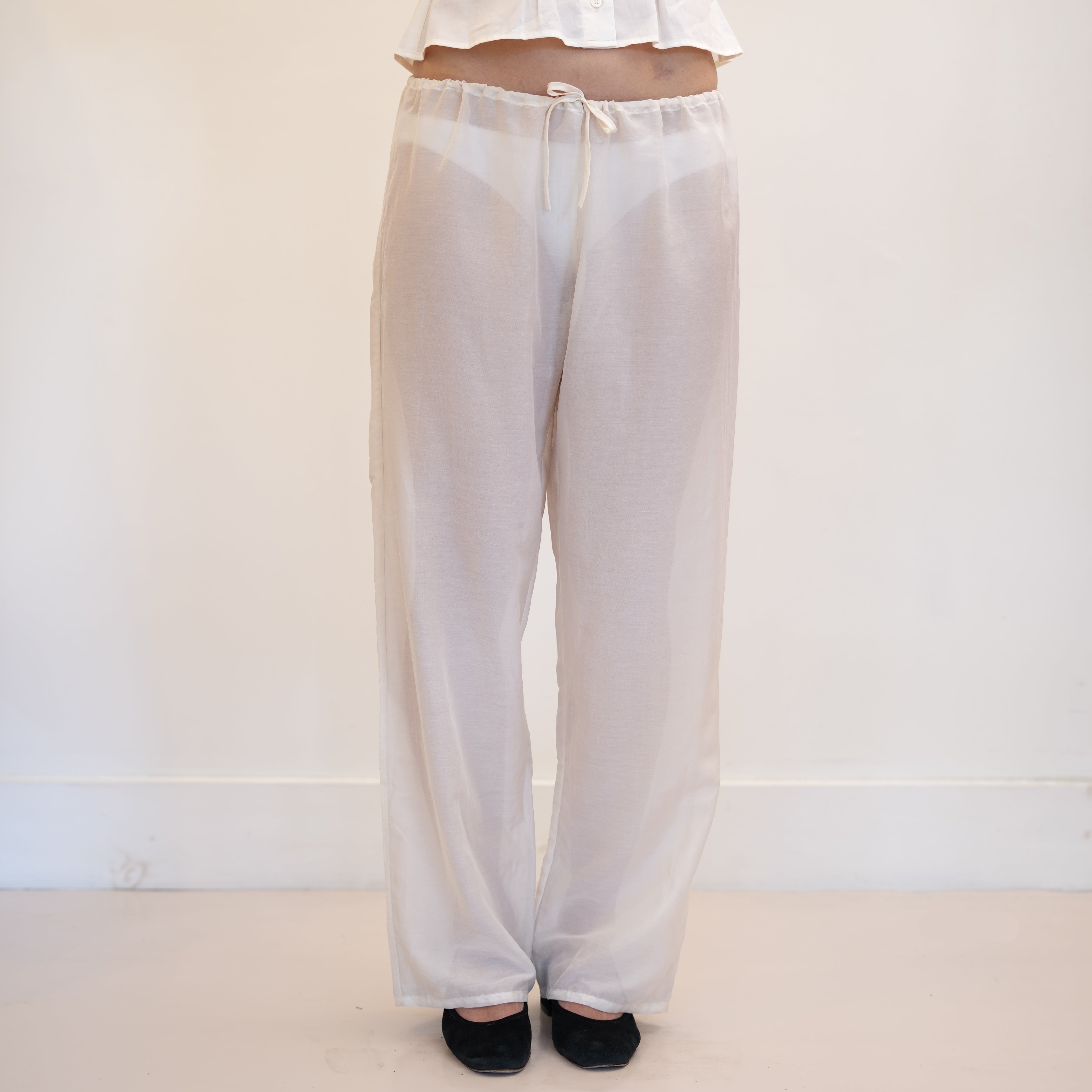 Sheer Drawstring Pants, Natural