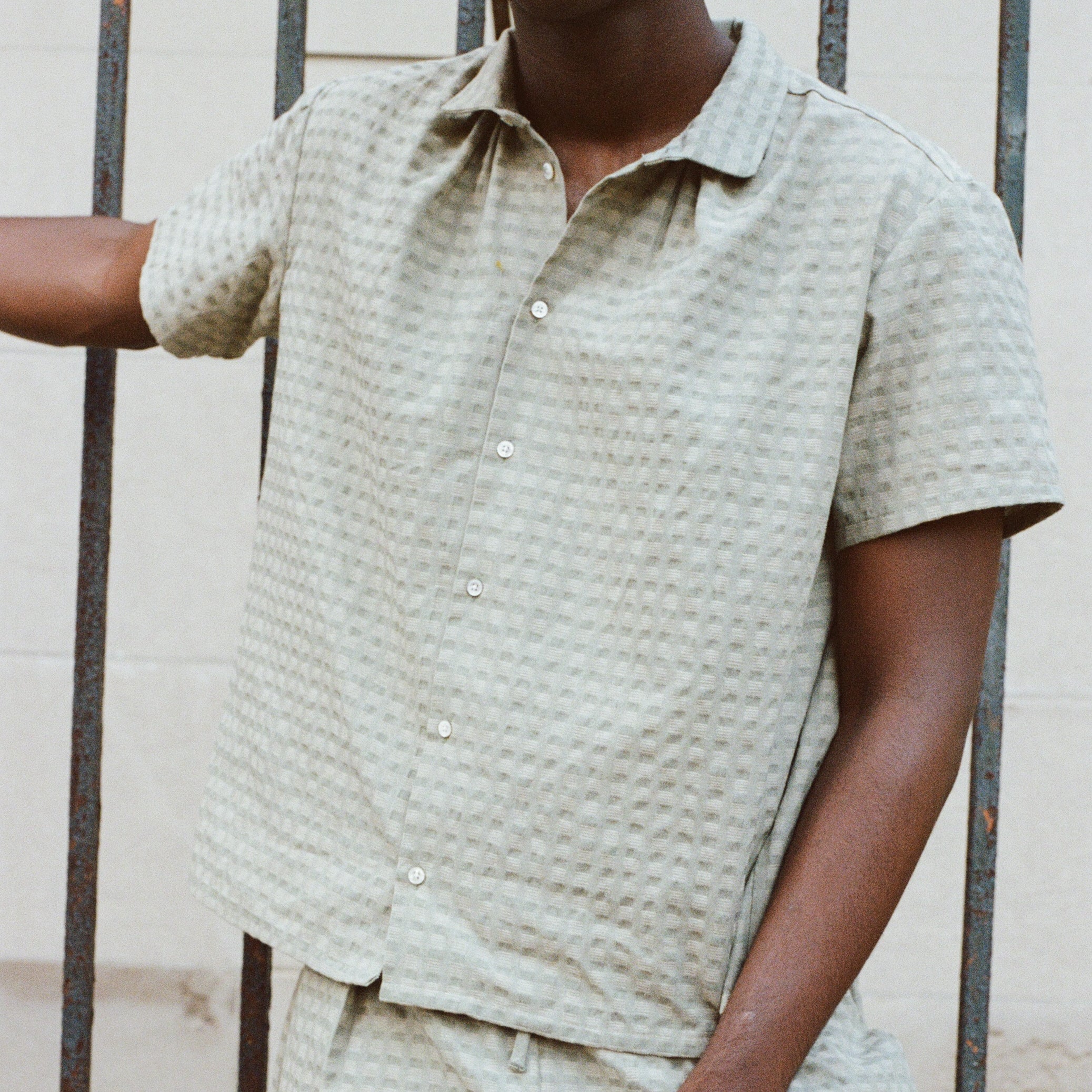 Short Sleeve Shirred Shirt, Willow Green