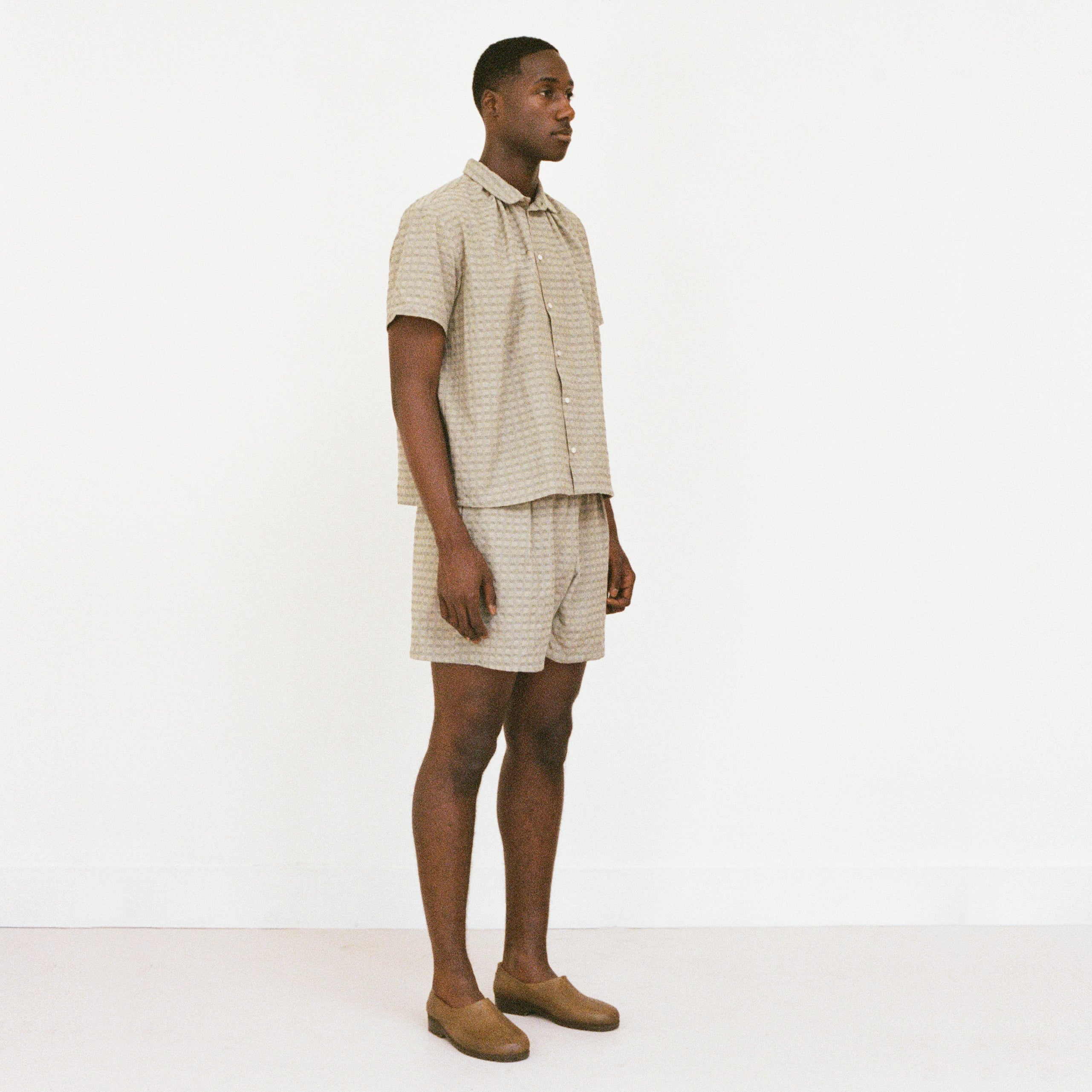 Short Sleeve Shirred Shirt, Willow Green