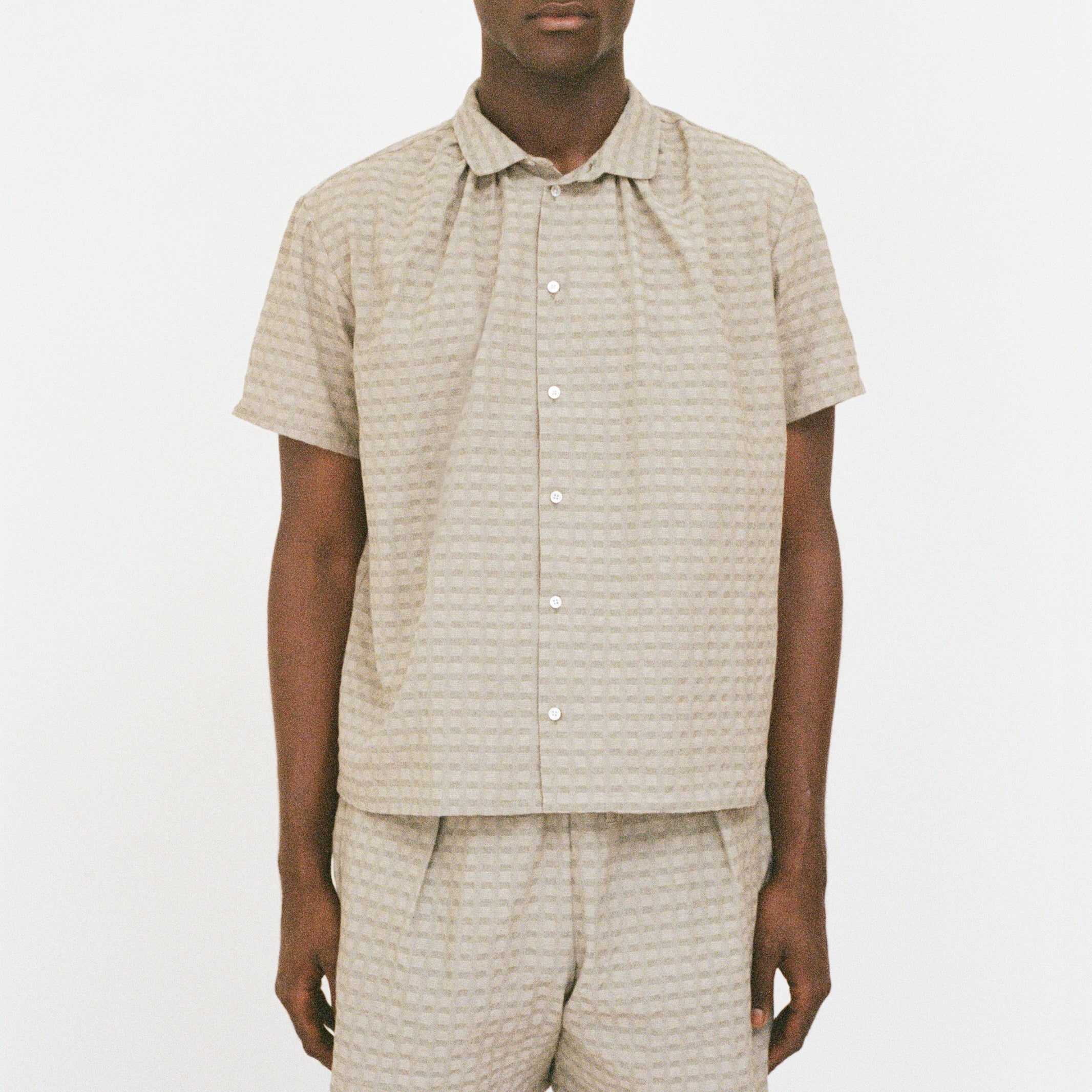 Short Sleeve Shirred Shirt, Willow Green