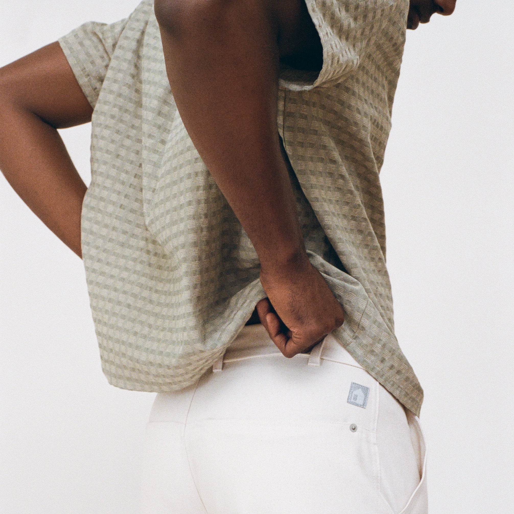 Short Sleeve Shirred Shirt, Willow Green