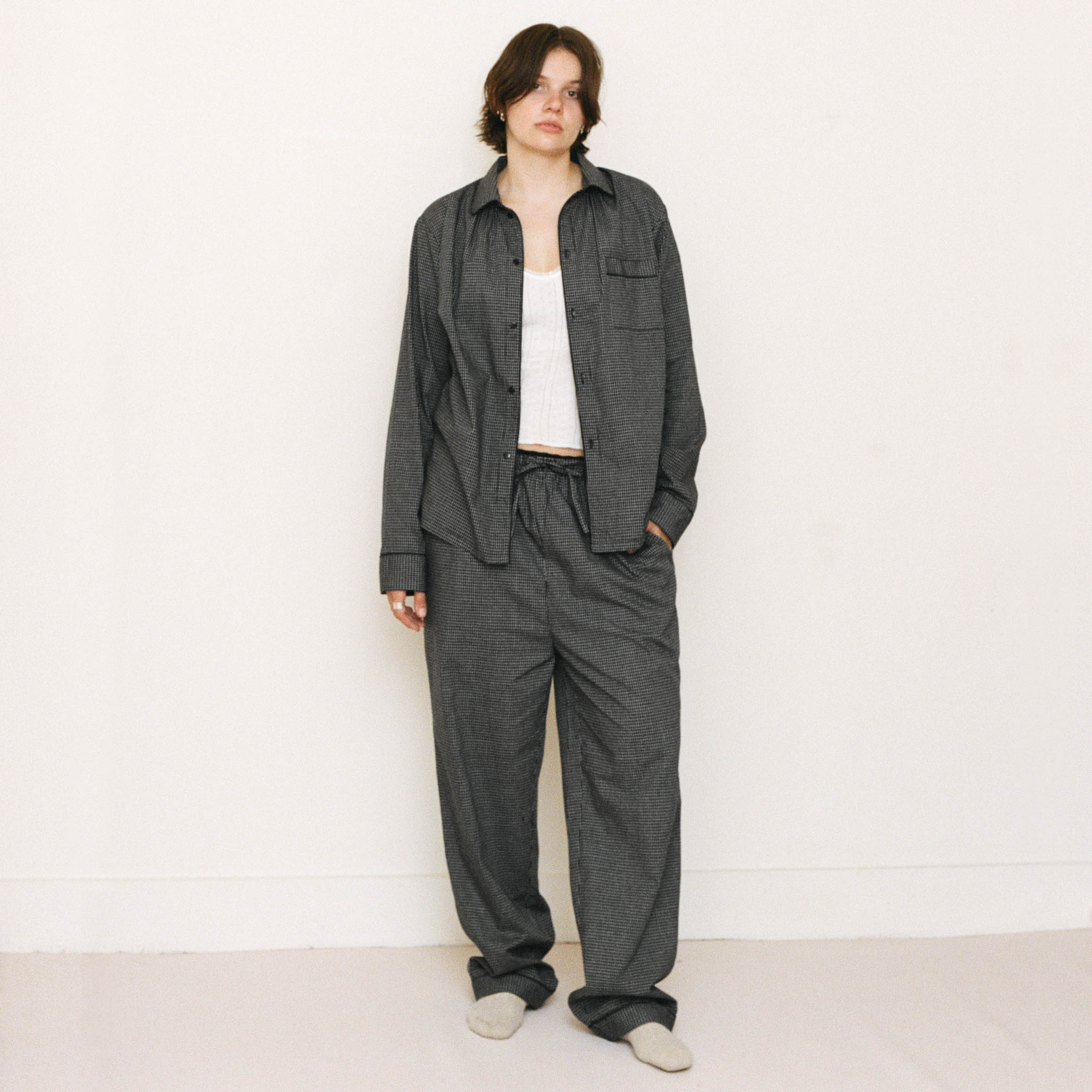 Black & White Grid Pan Collar PJs
