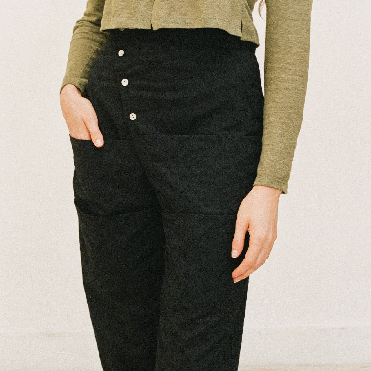 Embroidered Eyelet Pocket Pants
